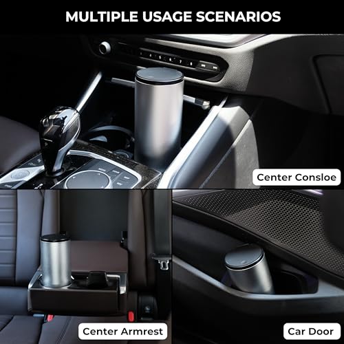 Car Trash Can With Lid - Leakproof Mini Garbage Can, Aluminum Alloy Bin, Accessories (Black)