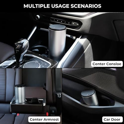 Car Trash Can With Lid - Leakproof Mini Garbage Can, Aluminum Alloy Bin, Accessories (Black)