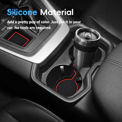 Auovo 3D Cup Holder Insert Liners Compatible with Toyota RAV4 Accessories 2025 2024 2023 2022 2021 2020 2019 Car Custom Cup Holder Mats Pads 4-pc Set (Red Trim) - color: Red, size: 4PCS