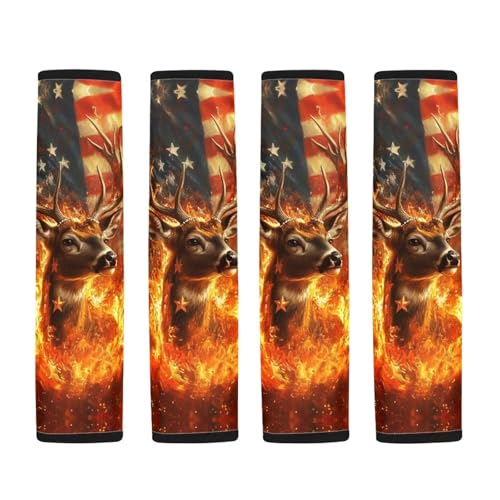 Dolyues Patriotic Seat Belt Cover Pad American Flag Deer Fire Print Seatbelt Covers for Women Universal Fit for Most Cars SUV Truck Sedan Full Set of 2 - color: American Flag Deer Fire
