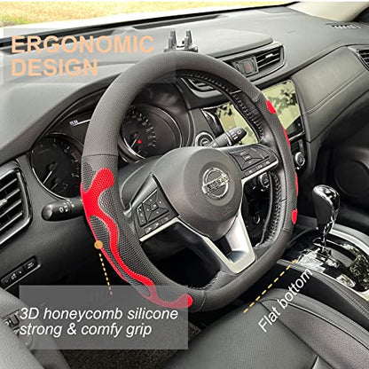PINCTROT D Shaped Comfy Grip Steering Wheel Cover, Anti-Slip Design, Flat Bottom 14.5-15 Inch(Silicone Red) - color: 2.Red, size: D Shaped/Flat Bottom[14 1/2''-15'']