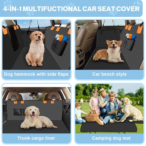 Dog Car Seat Cover for Back Seat, Waterproof Protector with Side Flaps, Scratchproof Hammock, Non-Slip Bottom for Cars/Trucks/SUVs (Black) - color: Black