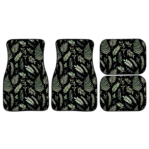 Tropical Plants Car Floor Mats Summer Botanical Background with Green Leaves Branches and Herbs Black Floor Mats for Cars Universal Vehicle Front Rear Foot Carpet Rugs for Trucks SUV Sedans
