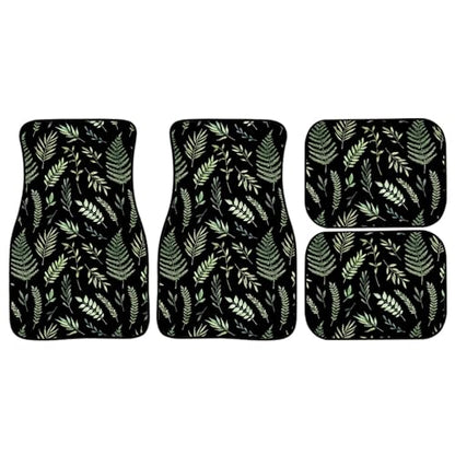 Tropical Plants Car Floor Mats Summer Botanical Background with Green Leaves Branches and Herbs Black Floor Mats for Cars Universal Vehicle Front Rear Foot Carpet Rugs for Trucks SUV Sedans