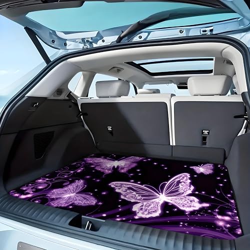 Universal Car Trunk Mat 29" x 39", Purple Butterfly All Weather Trunk Protection Cargo Liner, Durable Cargo Mat Rear Trunk Liner, Stylish Vehicle Interior Accessories Suitable for Most Car Models - color: Purple Butterfly