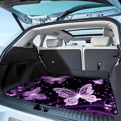 Universal Car Trunk Mat 29" x 39", Purple Butterfly All Weather Trunk Protection Cargo Liner, Durable Cargo Mat Rear Trunk Liner, Stylish Vehicle Interior Accessories Suitable for Most Car Models - color: Purple Butterfly