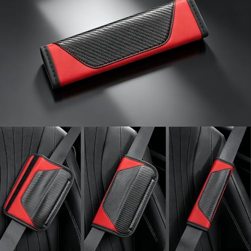 Carbon Fiber PU Leather Seat Belt Covers - 2Pcs, Black and Red Sporty Seat Belt Pads, Universal Fit for Car Truck SUV - color: yd-red