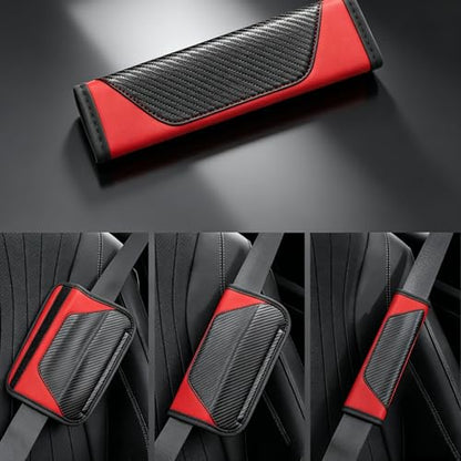 Carbon Fiber PU Leather Seat Belt Covers - 2Pcs, Black and Red Sporty Seat Belt Pads, Universal Fit for Car Truck SUV - color: yd-red