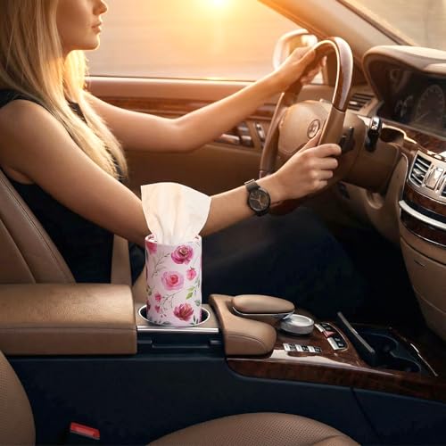 10 Pcs Car Tissue Holder, Round Floral Cup Holder, Tissues Box Container, 3-Ply Cylinder Travel Tissues for Auto, Home, Office Decor and Gifts