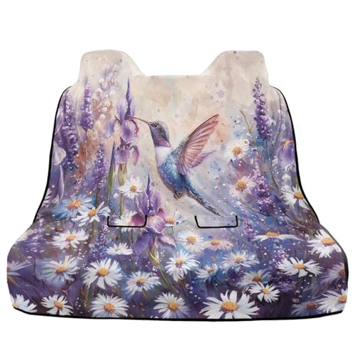 Hummingbird Daisy Lavender Print Back Seat Cover for Car Trucks Van SUV, Waterproof Rear Bench Towel Seat Covers for Dogs Kids, Non-Slip Auto Backseat Protector, Machine Washable - color: Hummingbird Daisy Lavender
