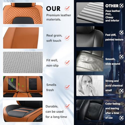 Coverado Car Seat Covers Front Seats, 2 Piece Car Seat Protector with Removable Headrest, Nappa Leather Breathable Front Seat Cushion Side All Wrapped Universal Fit Truck Automotive Most Cars Brown - color: Nappa-Black&Brown, size: Front