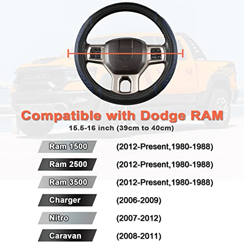West Llama Customized Auto Car Steering Wheel Cover for Dodge RAM 1500 2500 3500, 15.5-16 inch (Diamond Quilted-Black+Blue-Large Size) - color: B-Black+Blue, size: Large Size (15 ½''-16'')