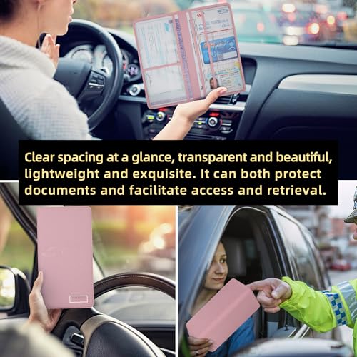 Premium Car Registration & Insurance Card Holder with Magnetic Closure & Clear Pockets, Glove Box Organizer for Documents, Driver's License (pink) - color: Jujube red