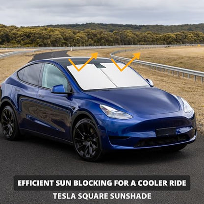 EcoNour Tesla Windshield Sun Shade for Model 3/Y 2017-2026, Foldable Front Window Sunshade Heat & UV Blocker for Tesla Interior Accessories - size: Custom Size - Tesla Model-3 & Model-Y
