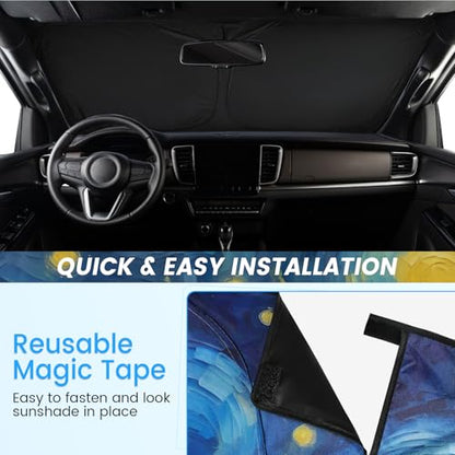 Car Windshield Sun Shade - Reflector Sunshade Offers Ultimate Protection for Car Interior, Cool Reflective Sun Blocker Fits Small Sedans, Mini SUVs - color: Purple Starry Sky