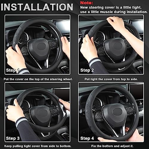 GIANT PANDA Car Steering Wheel Cover for RAM 1500 2500 3500, Compatible with Dodge RAM 15.5-16 inches - Black - color: A-Black