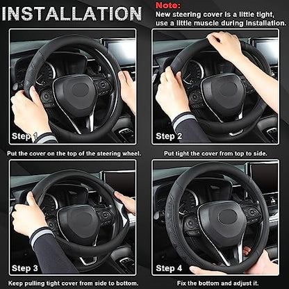 GIANT PANDA Car Steering Wheel Cover for RAM 1500 2500 3500, Compatible with Dodge RAM 15.5-16 inches - Black - color: A-Black