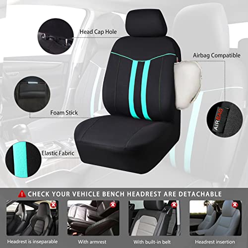 CAR-GRAND Polyester Universal Fit Seat Cover, Black-Mint, Set of 9 Including Headrest Covers, Airbag Compatible, for Cars, Trucks, SUV, Van, Sedan - color: Black-Mint