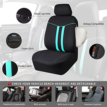 CAR-GRAND Polyester Universal Fit Seat Cover, Black-Mint, Set of 9 Including Headrest Covers, Airbag Compatible, for Cars, Trucks, SUV, Van, Sedan - color: Black-Mint
