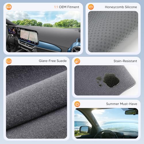 Upgraded Gray Dashboard Cover for 2025-2026 Chevy Equinox EV Accessories,Custom Fit Dash Cover Carpet Sunshade Pad UV Protection Anti-Glare Non-Slip【Sensor Friendly】 - size: 25+Equinox EV Dash Cover(Gray)