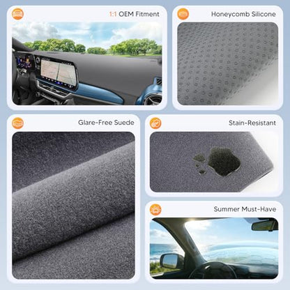 Upgraded Gray Dashboard Cover for 2025-2026 Chevy Equinox EV Accessories,Custom Fit Dash Cover Carpet Sunshade Pad UV Protection Anti-Glare Non-Slip【Sensor Friendly】 - size: 25+Equinox EV Dash Cover(Gray)