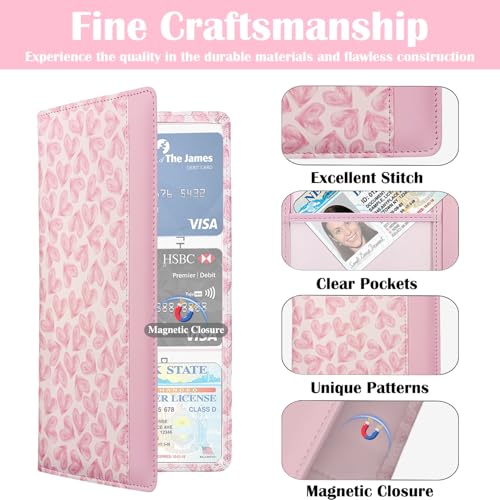 Car Registration and Insurance Holder with Magnetic Closure, Universal Document Organizer for License, Insurance Cards & Glove Box Storage (Heart-Pink) - color: Heart-Pink