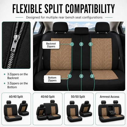 FH Group Car Seat Covers Full Set Premium Cloth - Universal Fit, Automotive, Low Back Front Washable Seat Covers, Airbag Compatible, Split Bench Rear Seat for SUV, Sedan Beige - color: Beige, style: Full Set