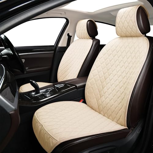 2PCS Linen Front Seat Covers for Cars Sideless Seat Covers Breathable Cloth Fabric Car Seat Protector Universal Fit Most Automotive, SUV, Trucks, Van(Beige) - color: LINEN BEIGE