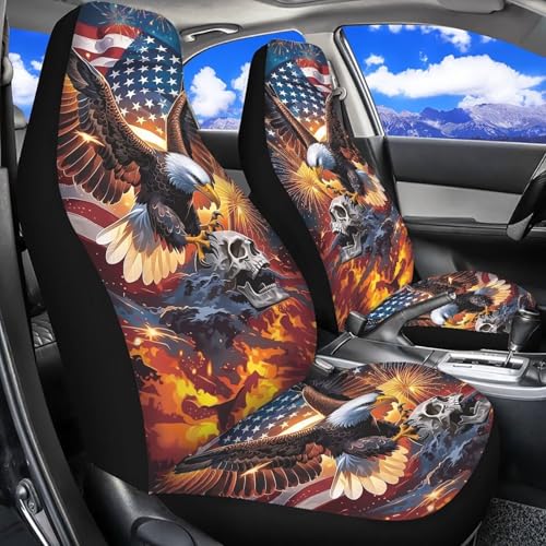 Eagle Car Seat Covers 2 Pcs Cool Car Seat Covers for Front Seats Stretch Polyester Fabric Cover Patriotic Auto Interior Accessories Universal Fit for Most Cars,SUVs,Sedans - color: Cool Eagle Skull Flag