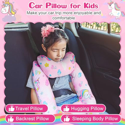 Chunful H-Shape Car Seat Pillow for Kids Car Travel Pillow for Kid Children Vehicle Sleeping Head Support Back Seat Adjustable Head Neck and Shoulder Support for Long Trips Sleeping (Unicorn)