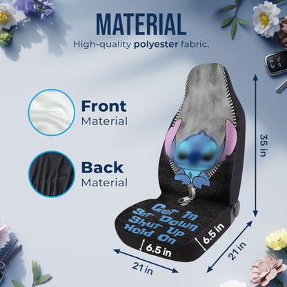 GENANY Blue Alien Car Seat Covers Set of 2, Breathable Front Seat Covers for Truck Sedan SUV, Cartoon Car Accessories, Cartoon Gift for Women Men - color: Blue Alien