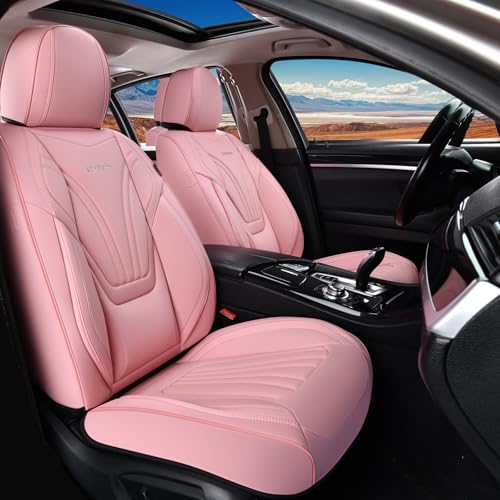 Coverado Car Seat Covers Front Seats, 2 Piece Car Seat Protector with Lumbar Support & Removable Headrest, Breathable Leather Seat Cushion Universal Fit for Truck Automotive Vehicles Pink - color: Lumbar-Pink, size: Front