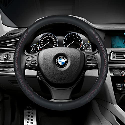 Steering Wheel Cover - Microfiber Leather, Classic Embossing, Anti-Slip Breathable, Fit 15 Inch (Black & Red Line) - color: Black&Red Line