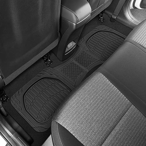 Motor Trend Original FlexTough Black Rubber Car Floor Mats for 3 Row Vehicles, Front & Rear 2nd Row Deep Dish All Weather Automotive Heavy Duty Trim to Fit, Automotive Liners for Cars Truck Van SUV