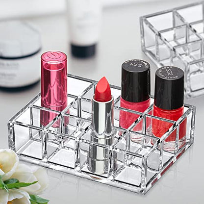 Amazing Abby - Allure - 2-Pack 12-Slot Acrylic Lipstick Organizer, Lipstick Holder, Lip Gloss Holder, Cosmetic Storage Display, Perfect Storage Solution for Drawer and Vanity (Slot Size: 1.0" x 1.0") - size: 12-Slot (2-Pack)