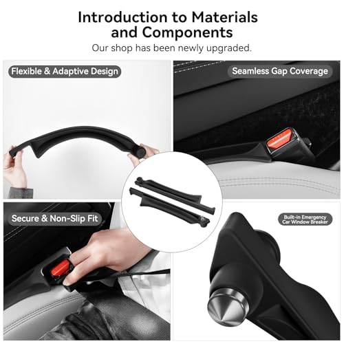 Car Seat Gap Filler [2 Pack], Premium Silicone Side Console Organizer with Built-in Emergency Glass Breaker, Universal Fit Automotive Gap Blocker to Prevent Dropping, Car Interior Decor