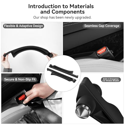 Car Seat Gap Filler [2 Pack], Premium Silicone Side Console Organizer with Built-in Emergency Glass Breaker, Universal Fit Automotive Gap Blocker to Prevent Dropping, Car Interior Decor