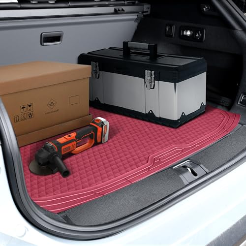 CAR PASS Heavy Duty Rubber Red Car Floor Mats & Cargo Liners, Deep Dish All-Weather Trunk Mats Durable Anti-Slip 3D Rhombus Waterproof Trim to Fit Liner Universal Fit Auto,Sedan,SUV,Truck, Burgundy - color: red with cargo liner