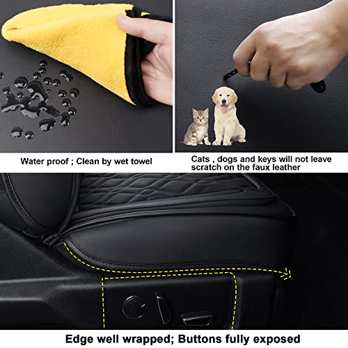 LUCKYMAN CLUB F150 Front-only Seat Covers J03-Q3 with Waterproof Faux Leather, Fit 2015-2025 Ford F150 and 2017-2025 F250 F350 F450 (Front only, Black) - color: Black, size: Front Pair