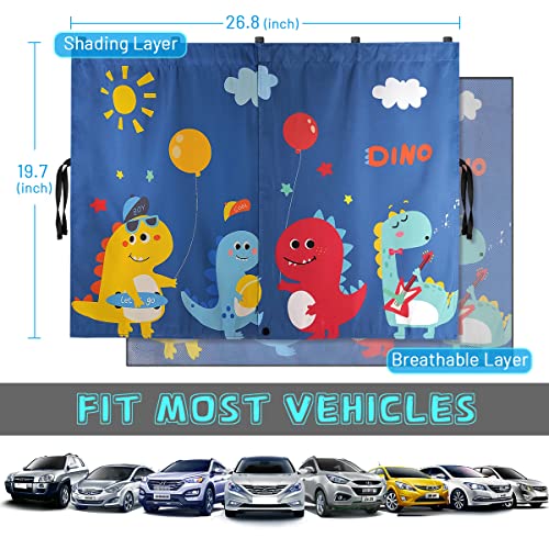 Car Window Shades, 2 PCS Magnetic Double Layer Sun Shade, Side Windows Privacy, Full Covers/Half Shade Options, Cute Dinosaurs, Compatible with Car, SUV, Minivan - color: Blue-2pcs