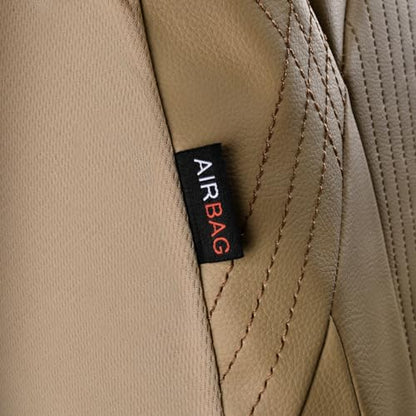 Flying Banner Synthetic Leather car seat Covers Full Set Front and Rear Bench Fashion Easy Installation Cup Holder Free (Solid Beige, Low Bucket - Full Set)