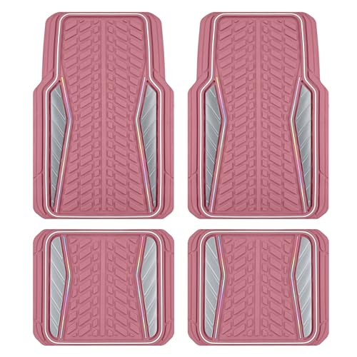 PIC AUTO All Pink Car Floor Mats, Aluminum-Molded with Full-Circle Iridescent Inlay Strip Car Mats, Universal-Fit Rubber Mats for Cars, Trucks & SUVs, All-Weather, Non-Slip, Easy-to-Clean Interior Mat - color: All Pink
