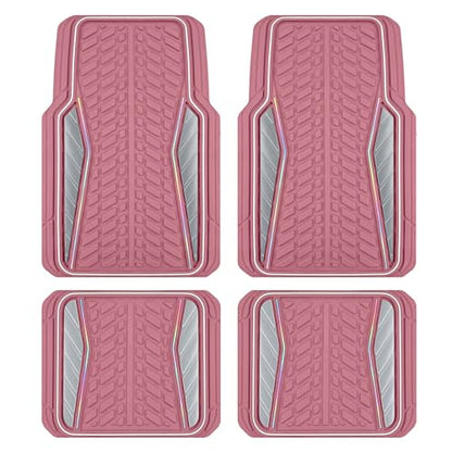 PIC AUTO All Pink Car Floor Mats, Aluminum-Molded with Full-Circle Iridescent Inlay Strip Car Mats, Universal-Fit Rubber Mats for Cars, Trucks & SUVs, All-Weather, Non-Slip, Easy-to-Clean Interior Mat - color: All Pink