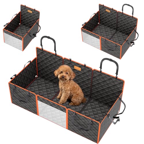 Dog Car Seat Cover for Back Seat, 1seat to 3seats can be Switched at Will. Back Seat Extender with Hard Bottom. 600D Heavy Duty Scratch,Nonslip,Waterproof Dog Hammock for Cars,Trucks and SUVs. - color: Black and Orange