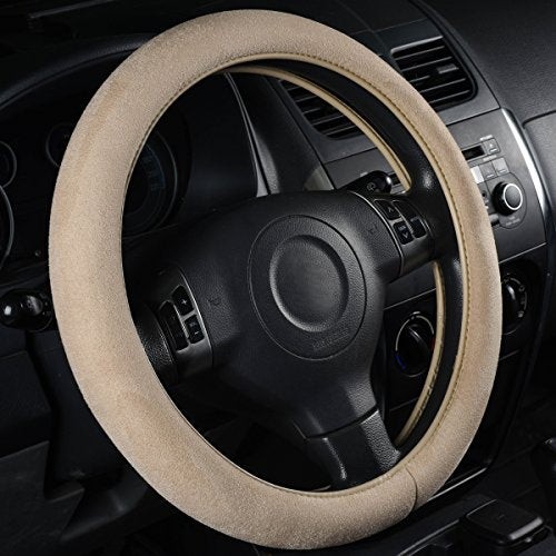CAR PASS Car Steering Wheel Cover,14.5-15 Inch Beige Faux Suede Universal Memory Foam Auto Steering Wheel Covers Breathable Anti-Slip Odorless Steering Wheels Accessories for Men Women - color: Beige