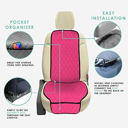FH Group Car Seat Cushion – Neosupreme Single Front Seat Cover with Front Pockets, Airbag Compatible, Universal Fit Car Seat Cushion for Driver or Passenger Seat, SUV, Truck, Sedan & Van – Pink - color: Pink, style: Front