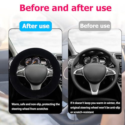Fluffy Steering Wheel Cover, Winter Warm, Suitable for Most Car Steering Wheels in The 14-15 Inch Range(Black, 1PCS)
