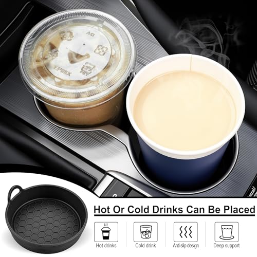 SINGARO Car Cup Holder Coaster, 4PCS Silicone Cup Holder Insert, Universal Non-Slip Cup Holders, Car Interior Accessories for Women and Man, Black - color: Black