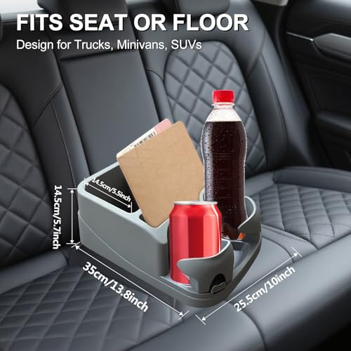 Car Center Console with Adjustable Cup Holders, Universal Center Console Organizer for Truck, Cars, Minivans, Suvs, Truck Floor Console, Bench Seat Center Console (Gray) - color: Gray
