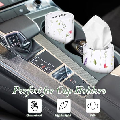 Outus 12 Pcs Floral Car Tissue Holder Cylinders with 3 Ply Facial Tissue Bulk, Portable Paper Dispenser for Cup Holder, Travel Bathroom Table Decor, Tissues Boxes Container for Home Office Party - style: Wildflower